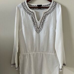 Grace Elements Linen Embroidered Tunic Tie Waist Shirt Size L